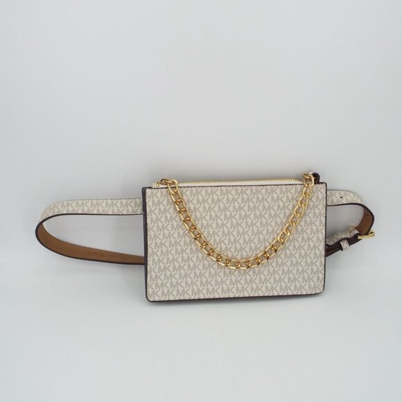 MICHAEL Michael Kors Signature Logo Gold Chain Adjustable Belt Bag Size Medium - Picture 1 of 14